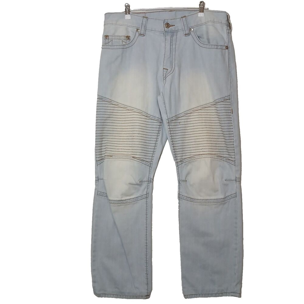 True Religion Jeans Mens 36 Rocco Moto Straight Light Blue $239 Denim Pants 1069